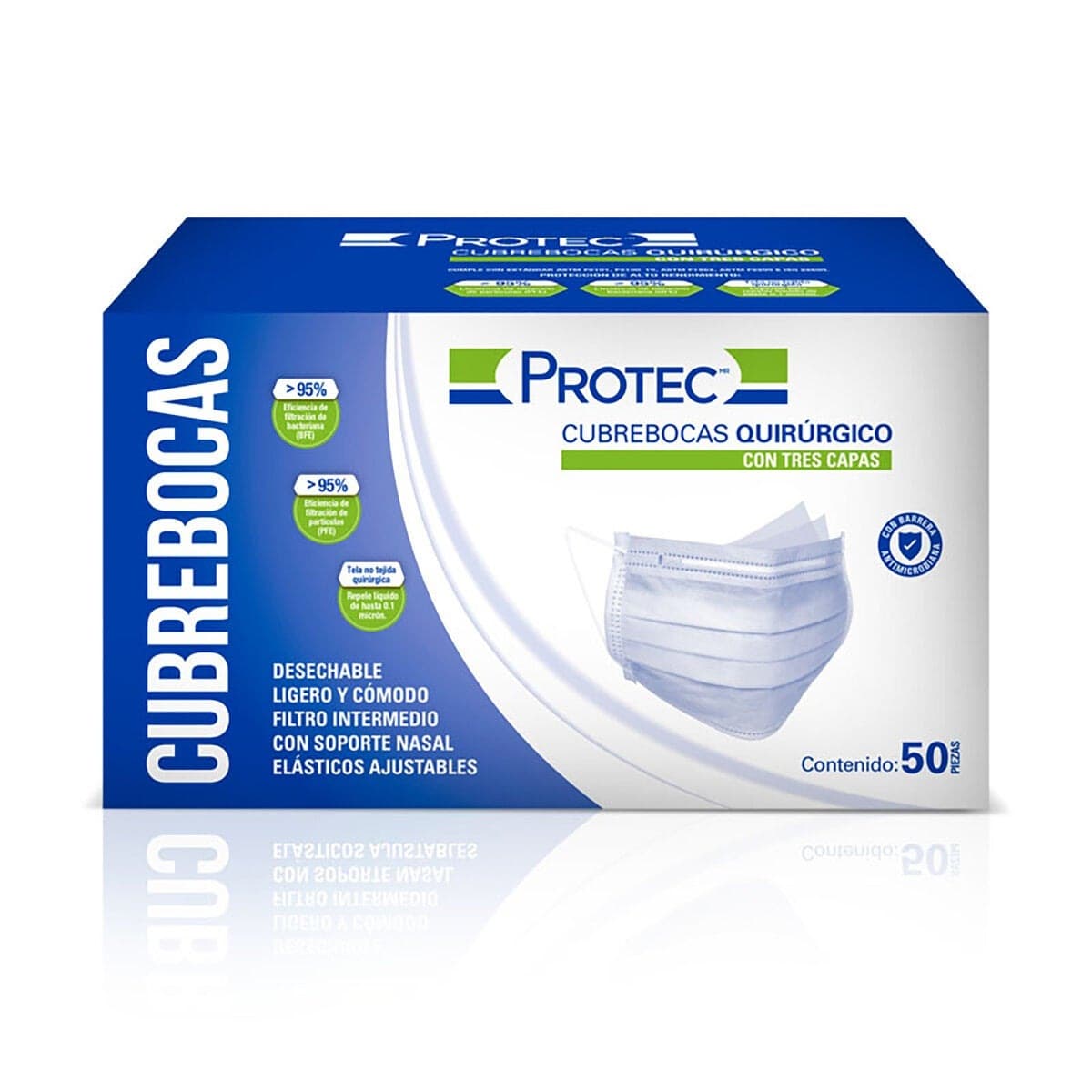 Cubrebocas 3 capas Protec c/50