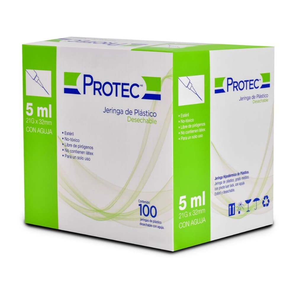 Jeringas Protec 5 ml con aguja caja 100