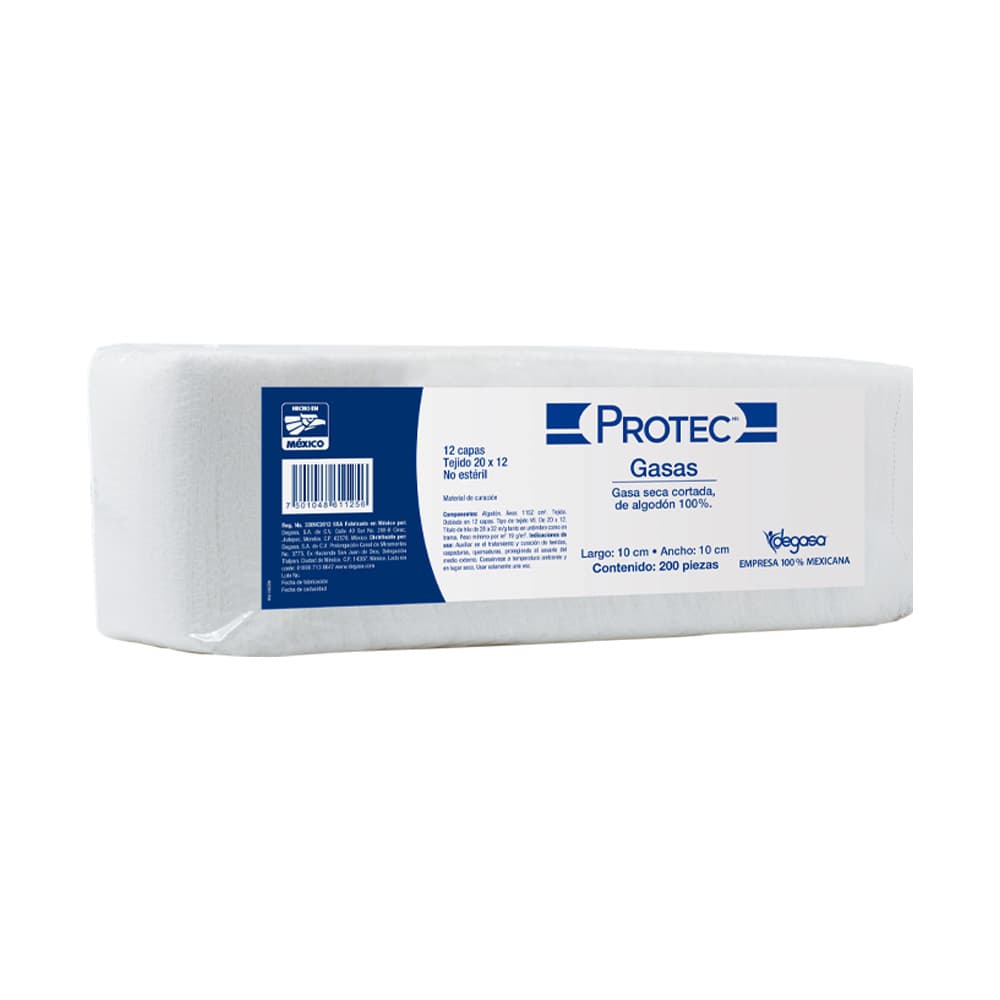 Gasa seca cortada no estéril Protec 10 × 10 cm, bolsa c/200