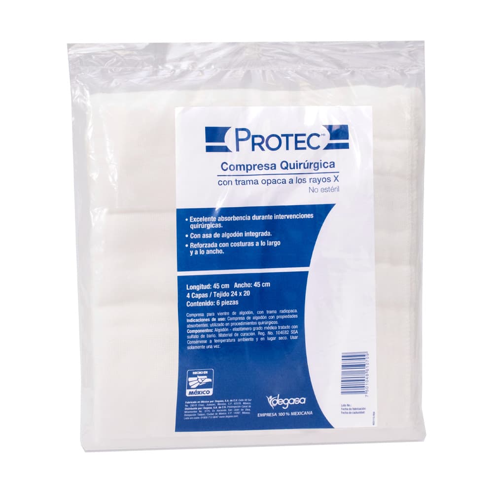 Compresa quirúrgica no estéril Protec 45 × 45 cm, bolsa c/6
