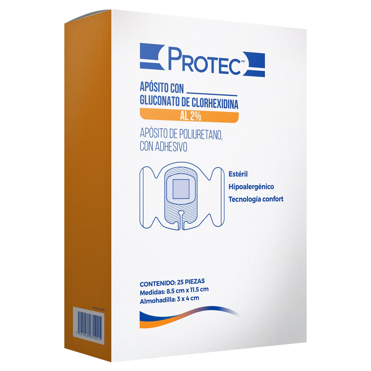 Apósito transparente con CHG al 2% Protec 8.5 × 11.5 cm, caja c/25