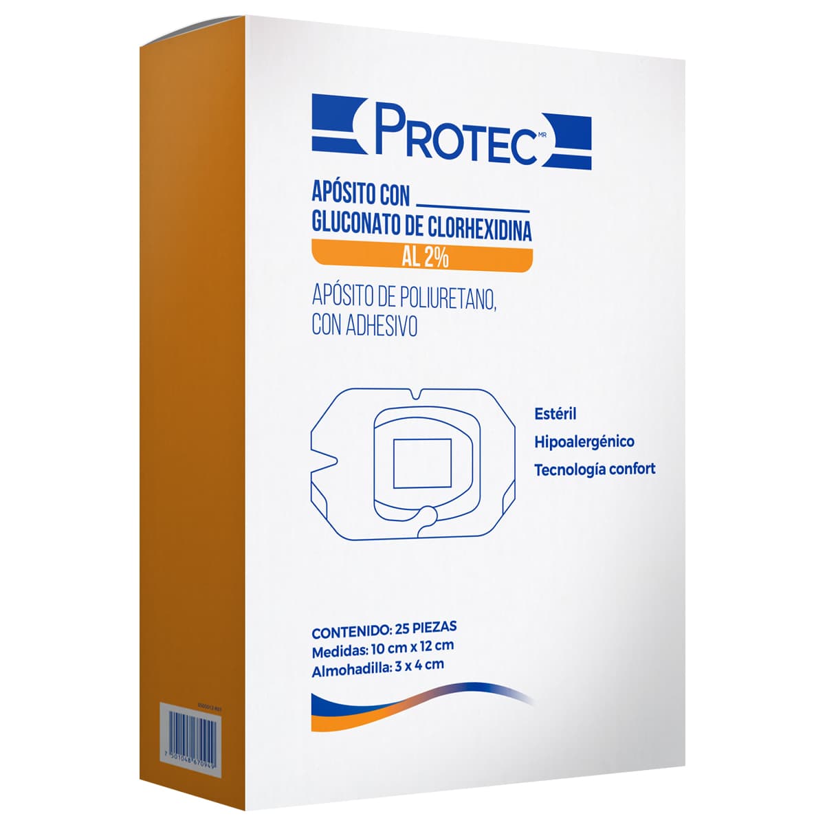 Apósito transparente con CHG al 2% Protec 10 × 12 cm, caja c/25